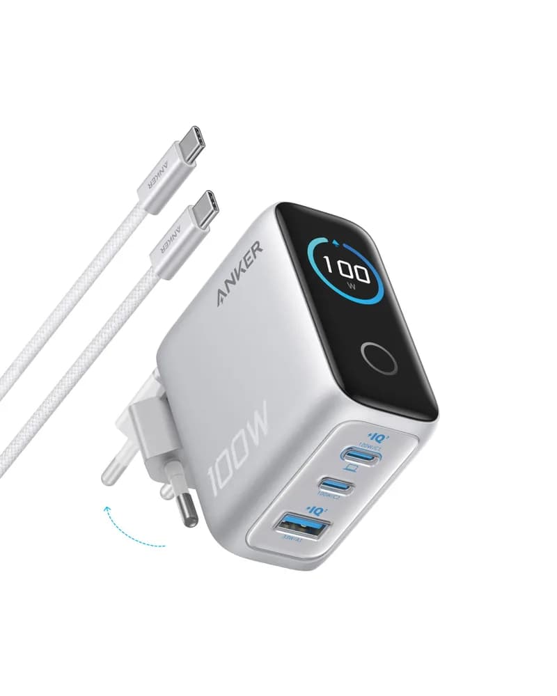 Alimentator retea Anker "Smart Display", 100 W, porturi: 2x USB-C, 1x USB-A, Silver "B121BG41"-0194644291754