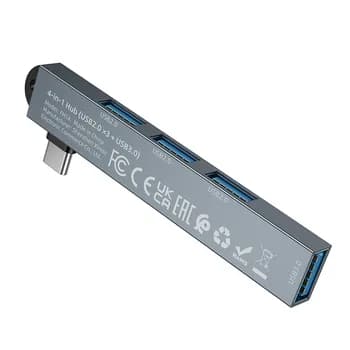 HUB extern Borofone "FH1", conectare PC prin USB 2.0 la: USB 2.0 x 3 si USB 3.0 x 1, metalic, argintiu, "6941991126123" — miniatură