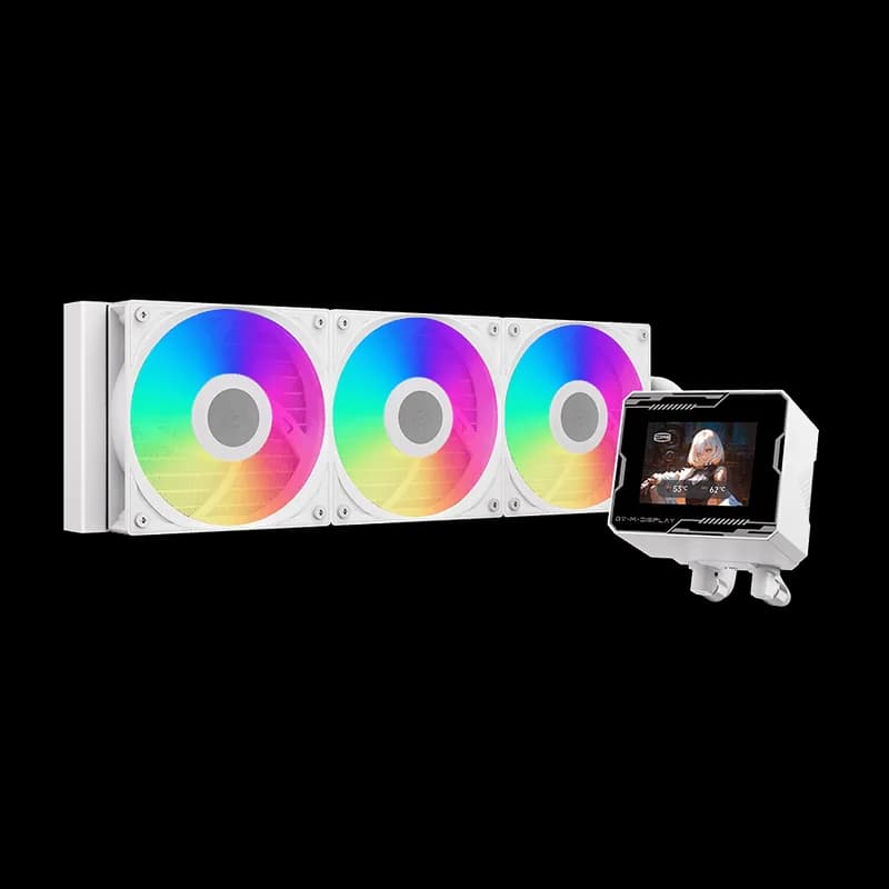 COOLER PCCooler "GT360M ARGB Display", skt. Intel si AMD, racire cu lichid, 3 x 120mm, viteza rotatie pompa 2600 RPM, 3000 RPM, ARGB adresabil, alb "GT360M ARG Display WH" — miniatură