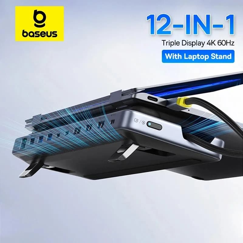 DOCKING Station Baseus EliteJoy EH3 Series 12-in-1, conectare PC USB-C,Type-C to 2xHDMI 4K@60Hz,1xDP4K@60Hz,2xUSB-C(10Gbps),2xUSB-A(5Gbps),1xUSB-A(480Mbps),SD/TF(3.0),RJ45(Gigabit),USB-C(PD), gri "B0114200" - 6932172692278 — miniatură