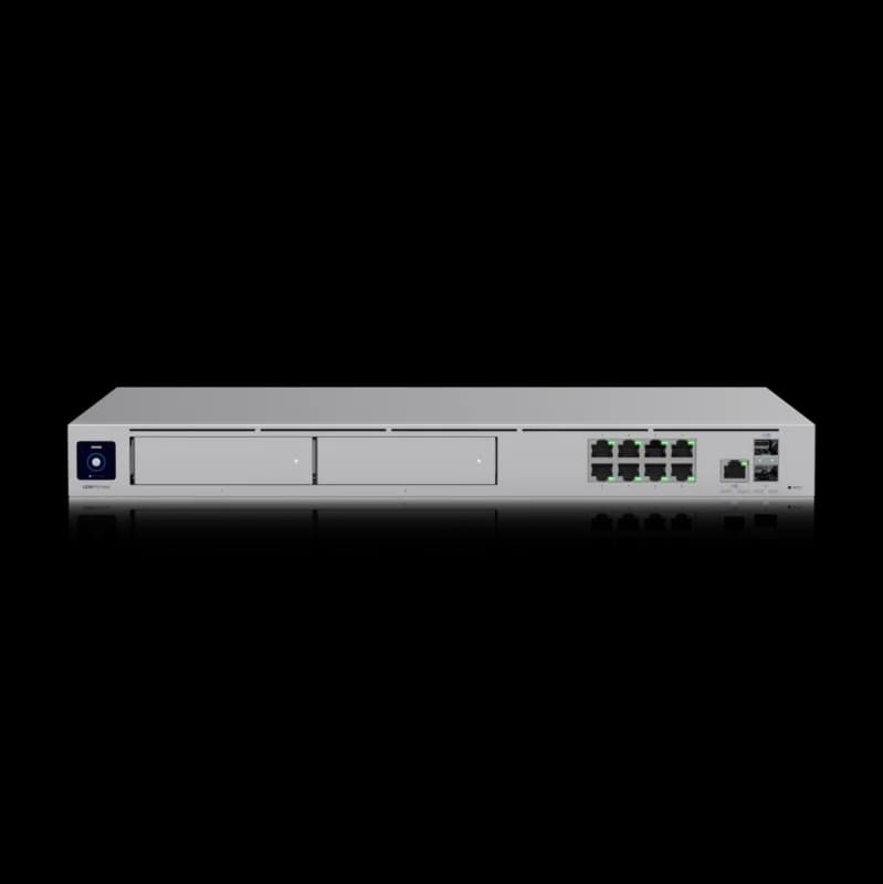 Ubiquiti UniFi Dream Machine PRO MAX, 2.0 GHz quad-core processor, Dual WAN Ports, One 10G SFP+ Port, 2.5G RJ45+ Port, 2x 3.5" HDD Bay for NVR Storage, 8 Gigabit RJ45 ports Advanced Security Gateway with Built-in Switch, Rackmountable.