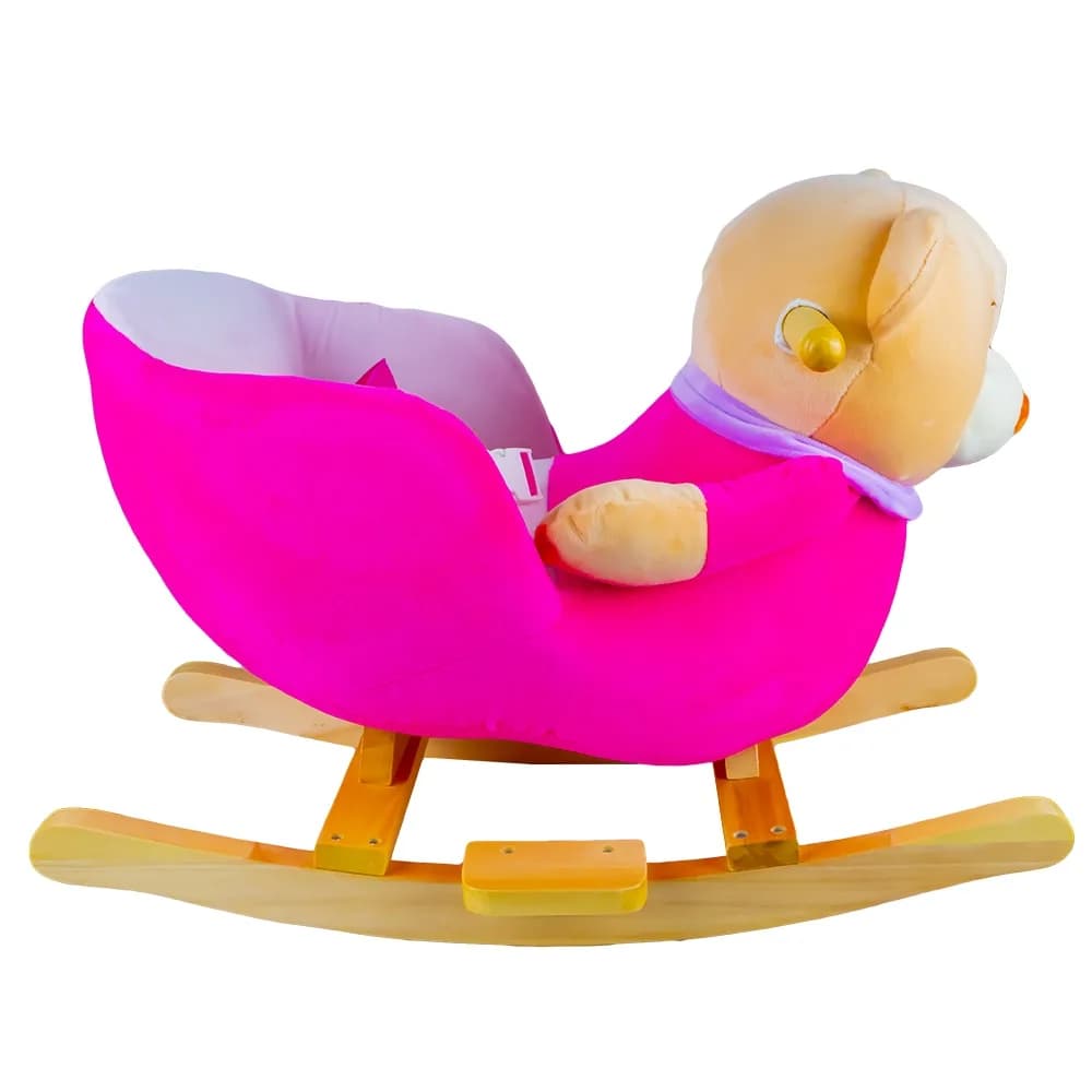 Balansoar pentru bebelusi, Ursulet, lemn + plus, roz, 60x34x45 cm — miniatură
