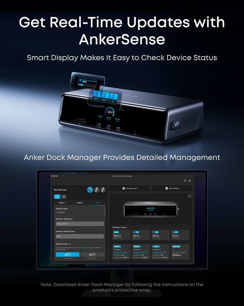 DOCKING Station Anker Prime 14-in-1, porturi: 3 x USB-C, 3 x USB-A, 2xHDMI, 1xDisplay port, RJ-45 2.5Gbps, SD,TF, afisaj digital, PD 140W, conectare prin USB-C, retea, gri, "A83B33A1" ( - 0194644291846 — miniatură
