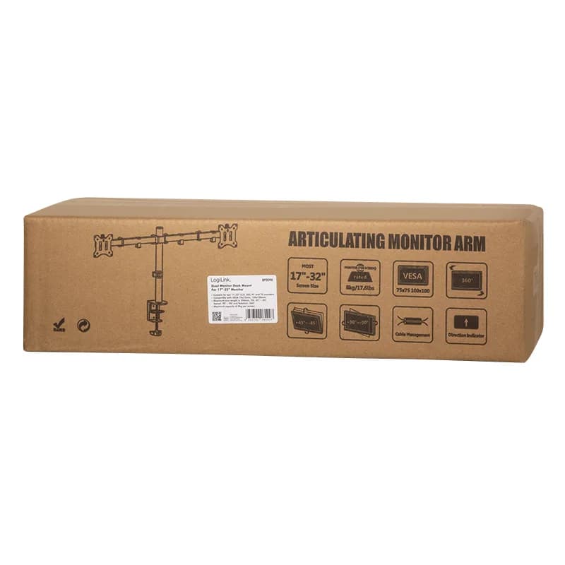 SUPORT de birou LOGILINK, pt 2 TV/monitor plat, diag. max 32 inch, rotatie, inclinare, pivotare, max 8 kg, "BP0098" — miniatură