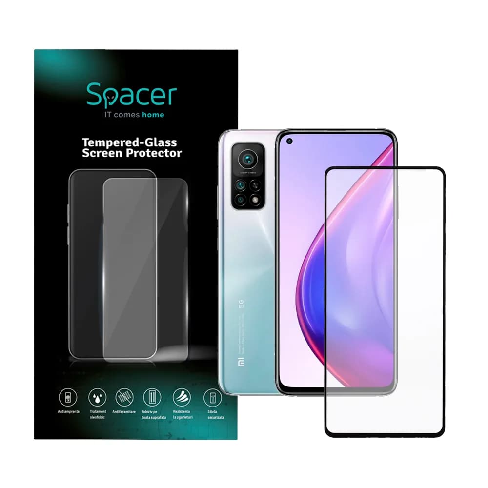 FOLIE STICLA Spacer pentru Xiaomi Mi 10T Pro 5G, grosime 0.3mm, acoperire totala ecran, strat special anti-ulei si anti-amprenta, Tempered Glass, sticla 9D, duritate 9H "SPPG-XI-MI-10TP5G-TG"