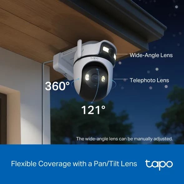 Outdoor Dual Lens Pan/Tilt Security Camera SPEC:2K (2304x1296) & 2K (2304x1296), 2.4 GHz, 2 × External Antennas,1 × Ethernet Port,Horizontal 360º FEATURE: Dual Lens, Pan/Tilt, Color Night Vision, Smart AI Detection and Notifications (motion, people, pets, cars ), Motion Tracking, Sound and Light — miniatură