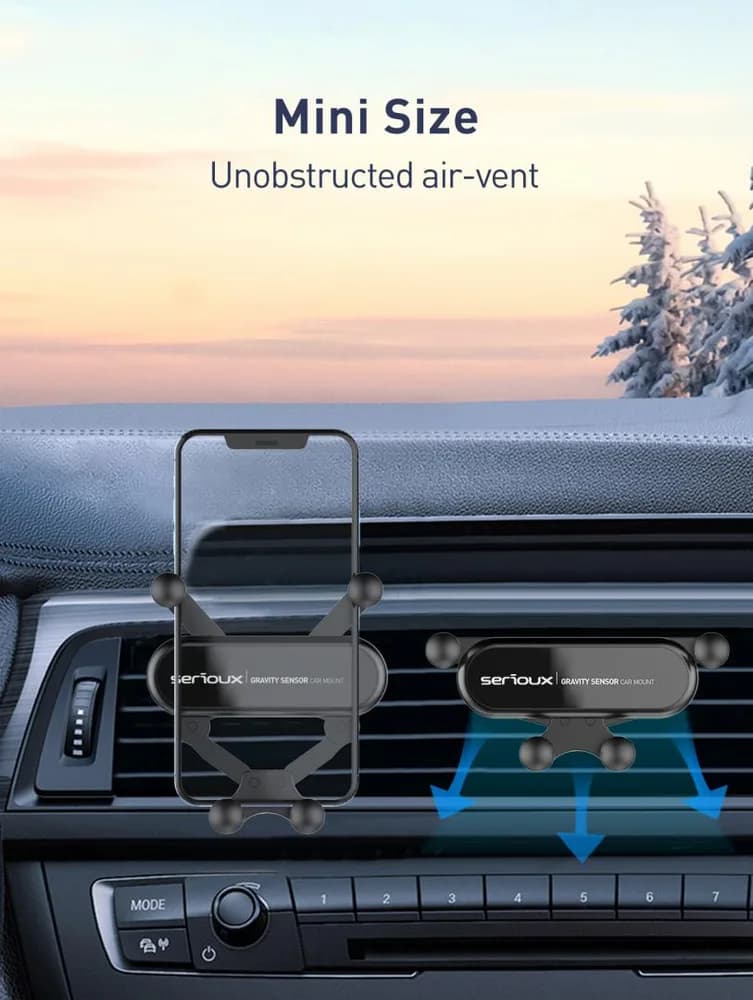 Suport auto telefon Gravity Serioux CH04, Material: ABS, Mod de instalare: tip cataramă, poziție fixă: aerisire, culoare: negru, potrivit pentru: telefon mobil — miniatură