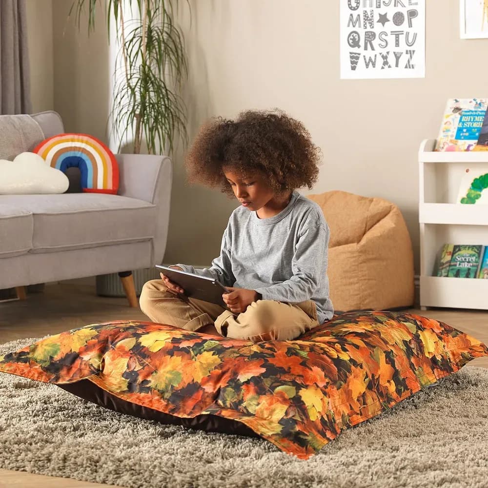 Seninătate sezonieră: Pernă de podea puf cu Frunze de toamnă – 100cm x 125cm — miniatură