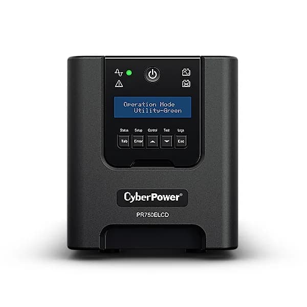 UPS CYBER POWER Line Int. cu Sinusoida Pura,tower,750VA/ 675W,AVR,6xIEC,dilay LCD,1xRBP0014,Backup 4-12 min,incarcare 8h,USB,RS232,GreenPower,serie PR "PR750ELCD" — miniatură