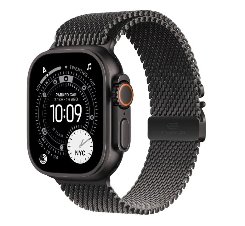 Apple Watch Ultra 3 GPS + Cellular 49mm Black Titanium Case with Black Titanium Milanese Loop - Large — miniatură