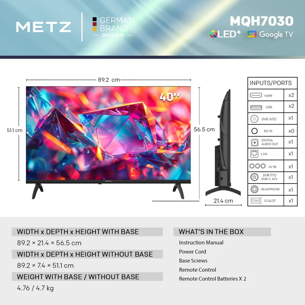 Televizor METZ QLED 40MQH7030Z, 100 cm, Smart Google TV, FHD — miniatură