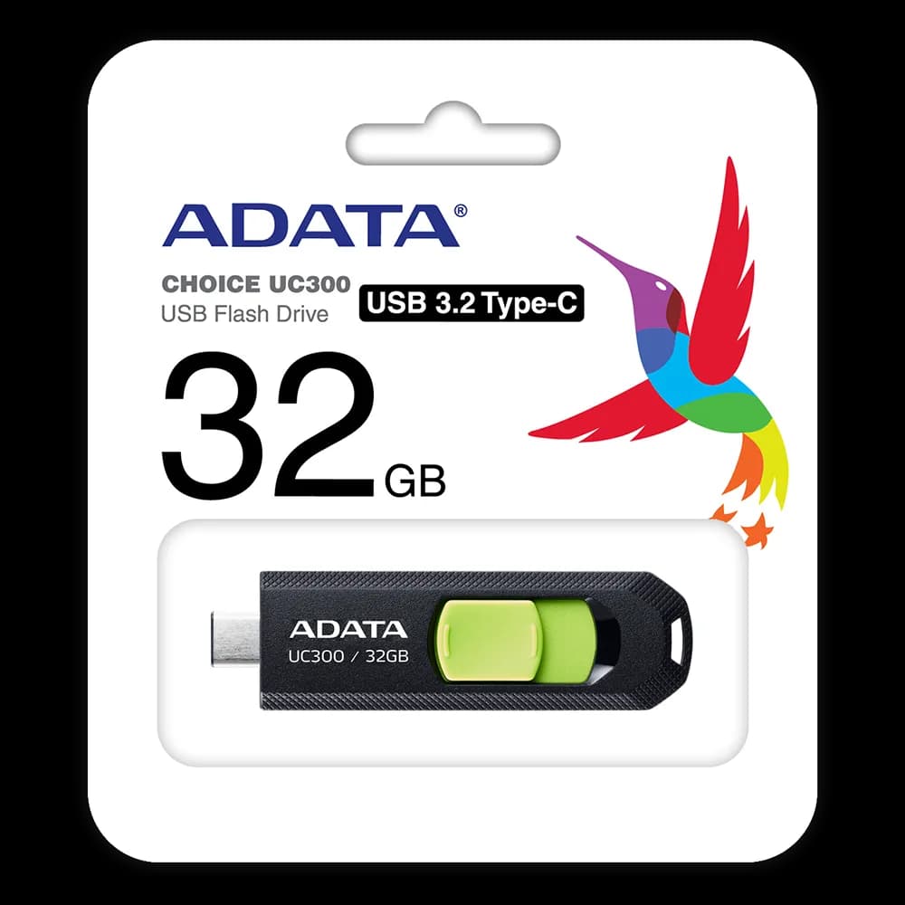 MEMORIE USB Type-C 3.2 ADATA 32 GB, retractabila, carcasa plastic, negru / verde "ACHO-UC300-32G-RBK/GN" — miniatură