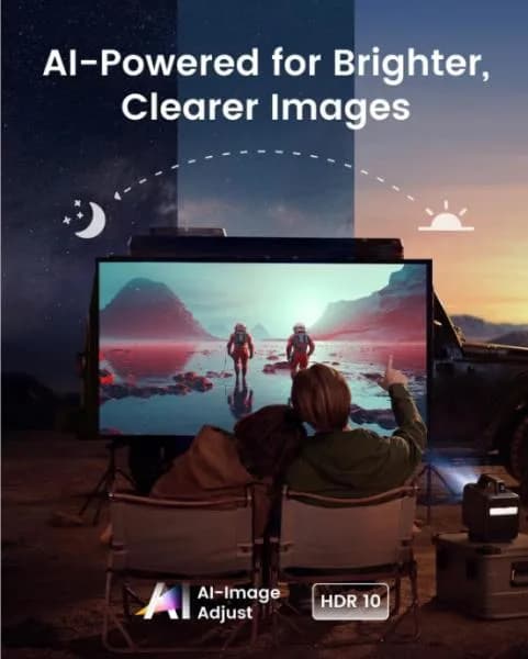 Proiector smart portabil Anker, Mars 3, DLP, 1000 ANSI, auto-focus, Android 11, difuzor 40W, 1920x1080, ecran max 200 inch, IPX3, Wi-Fi, BTH, HDMI, USB-C, USB-A, AUX, gri, "D2333211" - 0194644135683 — miniatură