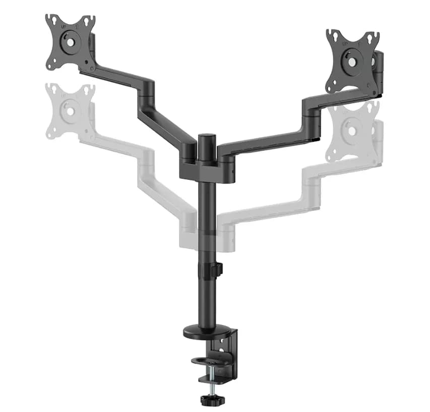 Brat dublu monitor Neomounts DS60-425BL2; pentru display-uri cu diagonale 17"-27", sistem de prindere VESA 75x75~100x100, greutate maxima suportata 8 - per ecrankg, tilt +90°, -30°, swivel +90°, -90°, rotate +360°, distanta fata de perete 128-460mm; inaltime reglabila manual 295-607mm; culoare — miniatură