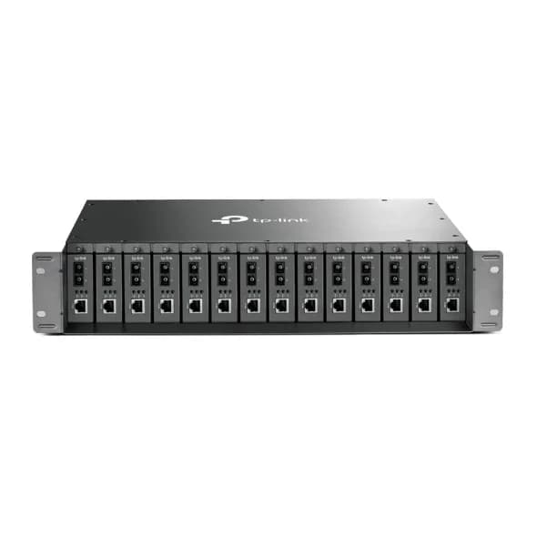 SASIU RACKABIL " TL-MC1400 "TP-LINK 14-sloturi media convertor fara management, rack 19-inch, suport sursa de alimentare redundanta, o sursa AC inclusa "MC1400"