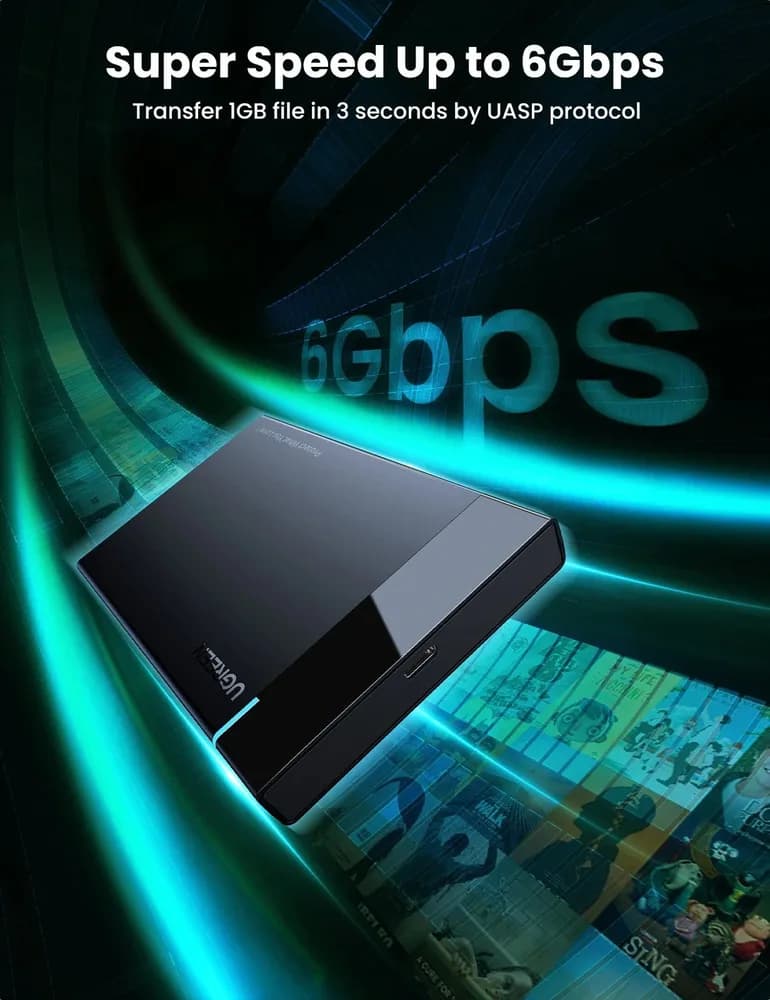 RACK extern Ugreen, "US221" pt HDD si SSD SATA 2.5" conectare USB 3.0 max 6 Gbps, 1 x 50cm USB Type-C to USB 3.0 Cable, ABS, negru "50743" (include TV 0.8lei) - 6957303857432 — miniatură
