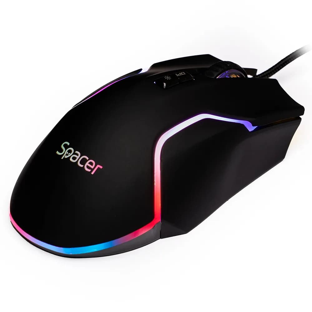MOUSE Spacer - gaming, gaming, cu fir, USB, optic, 12.000 dpi, butoane/scroll 8/1, iluminare RGB, negru, "SPGM-ALIEN-RACE" — miniatură
