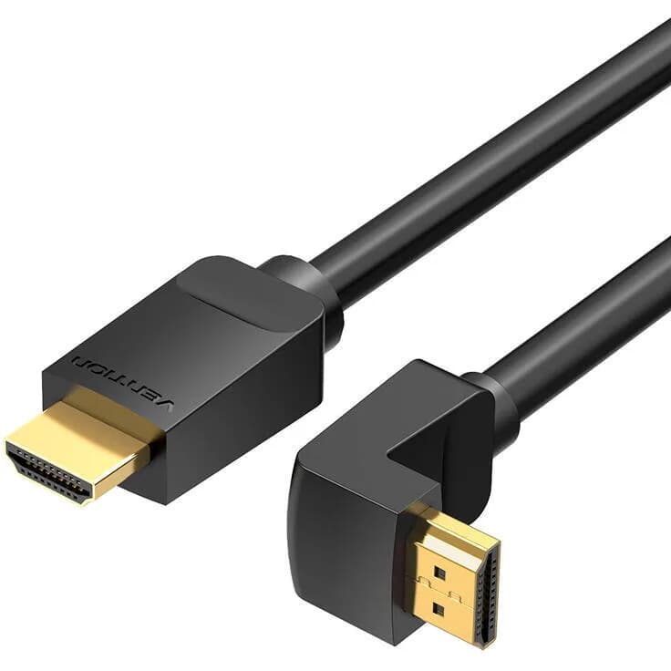 Cablu video Vention, HDMI(T) la HDMI(T), 2m, rezolutie maxima 4K la 60Hz, conectori auriti, cupru, unghi 270 grade, negru, "AAQBH" - 6922794745360 — miniatură