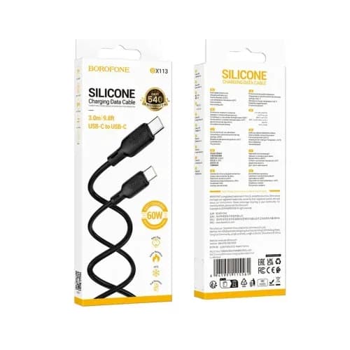 CABLU alimentare si date Borofone "BX113", Fast Charging Data Cable pt. smartphone, USB Type-C la USB Type-C, 60W 3A, 3m, negru "6941991115561" — miniatură