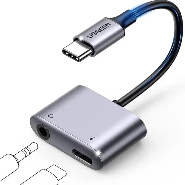 ADAPTOR Incarcare si audio Ugreen, "CM231", 1 x USB Type-C(T) la 1 x USB Type-C(M) si 1 x Jack 3.5mm(M), lungime cablu 10 cm, gri "60164" - 6957303861644