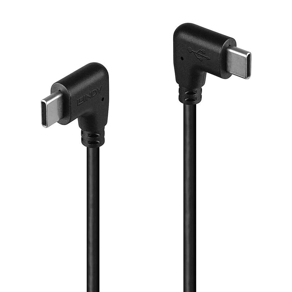 Cablu Lindy USB C 2 x 90°, lungime 1m, putere maxima 60W, latime de banda suportata 480Mbps, negru — miniatură