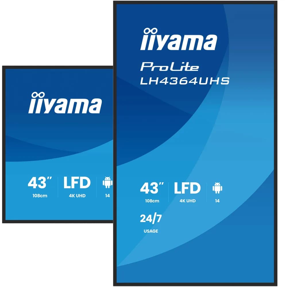 IIYAMA LFD LH4364UHS-B1AG 43 UHD VA 3840 x 2160 60Hz 500 cd 4000:1 6.5ms Android 14OS iiSignage2 (CMS/DMS), iiShare, iiControl, Landscape and Portrait, Speakers 2x 10W, 2x HDMI, 1x USB-C, 15W PD, USB 2.0 x2, WiFi, LAN "LH4364UHS-B1AG" ( 7 — miniatură