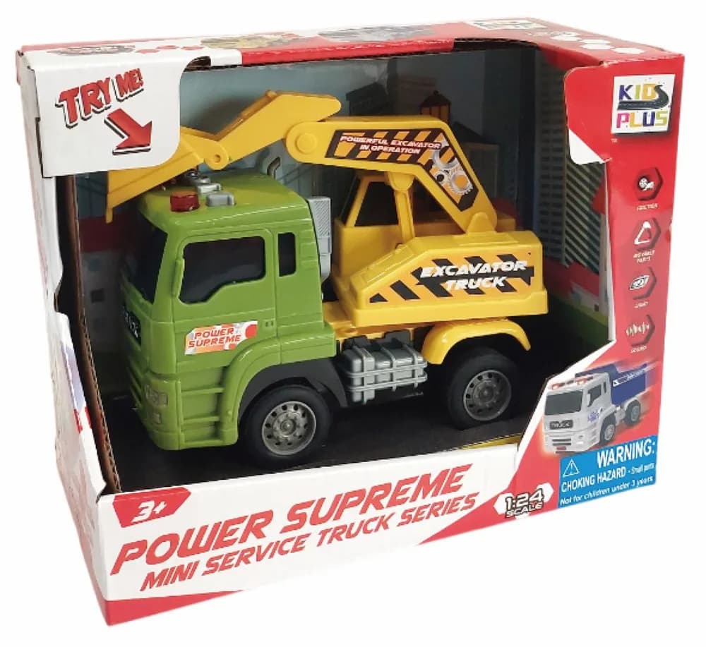 VEHICULE CU LUMINI, SUNETE SI FRICTIUNE, SCARA 1/24, 15CM, EXCAVATOR — miniatură