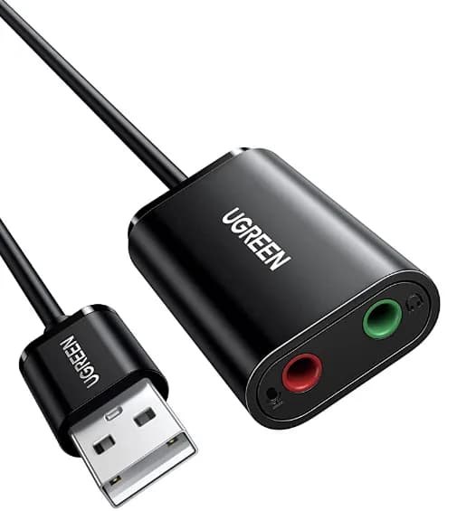 PLACA de SUNET Ugreen, "US205" extern, interfata USB 2.0, conectori 2 x jack 3.5 mm, negru "30724" - 6957303837243