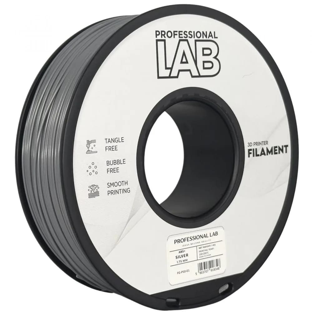Filament 3D Proffesional Lab, Diamentru 1.75mm, Greutate: 1KG, Culoare: Silver, Material: ABS+, Temperatura: 220-250c.