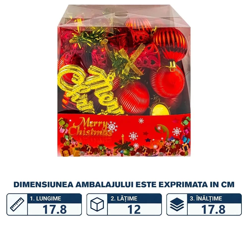 Globuri pom Craciun, Rosii, 46 buc/set — miniatură