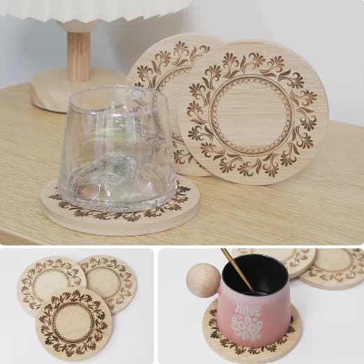 Accesoriu gravator laser AlgoLaser Round Bamboo Coaster 5 buc — miniatură