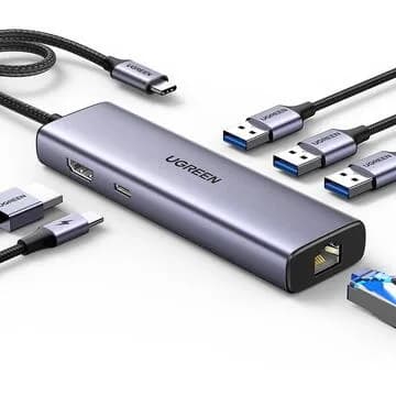 DOCKING Station Ugreen, "CM512" conectare PC USB Type-C, USB 3.0 x 3| RJ-45 Gigabit x 1|HDMI 4K x 1 la 30Hz|USB-C x 1 PD 100W, aluminiu, gri "15598" - 6941876215980
