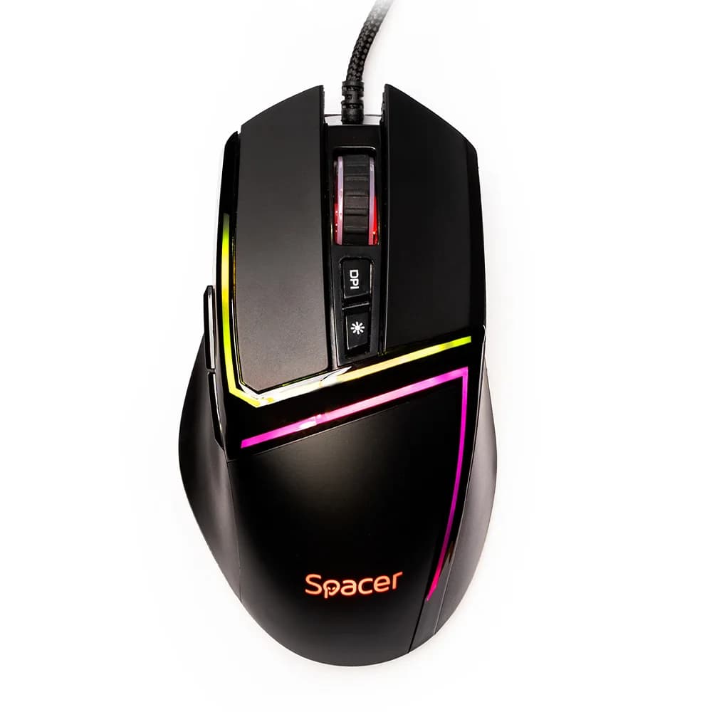 MOUSE Spacer - gaming, gaming, cu fir, USB, optic, 12.000 dpi, butoane/scroll 7/1, iluminare RGB, negru, "SPGM-ALIEN-PRO" — miniatură