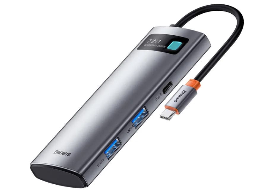 DOCKING Station Baseus Metal Gleam,conectare PC USB-C,USB 3.0x2,USB-Cx1,SDx1, MicroSDx1, USB-Cx1 PD 100W 5V/9V/14.5V/20V 5A(Max.),HDMIx1/4K/30Hz,gri "WKWG020113"-6932172602635