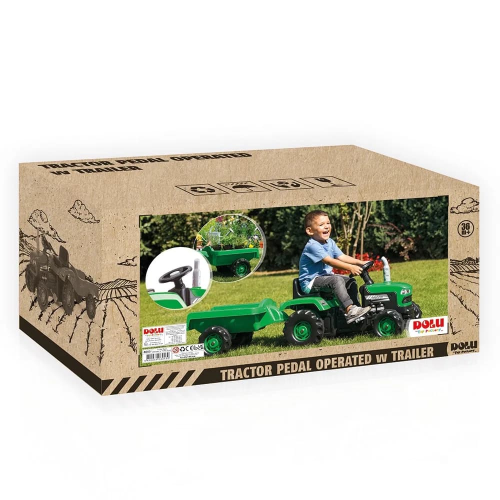 Tractor cu pedale si remorca/verde/53x143x45 - Dolu — miniatură