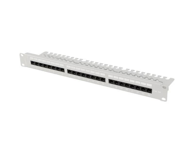 Patch panel 24 porturi 1U 19" Cat.6A UTP cu organizator cabluri, gri