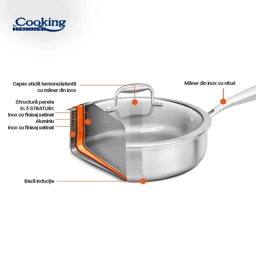 TIGAIE ADANCA INOX+CAPAC STICLA 28X7.5CM, ATOMIC3, COOKING BY HEINNER — miniatură