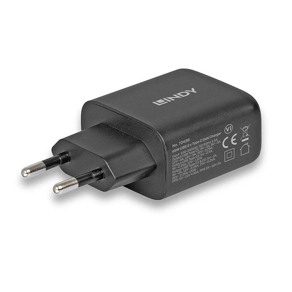 Incarcator Lindy 2x USB Type-C GaN 65W — miniatură
