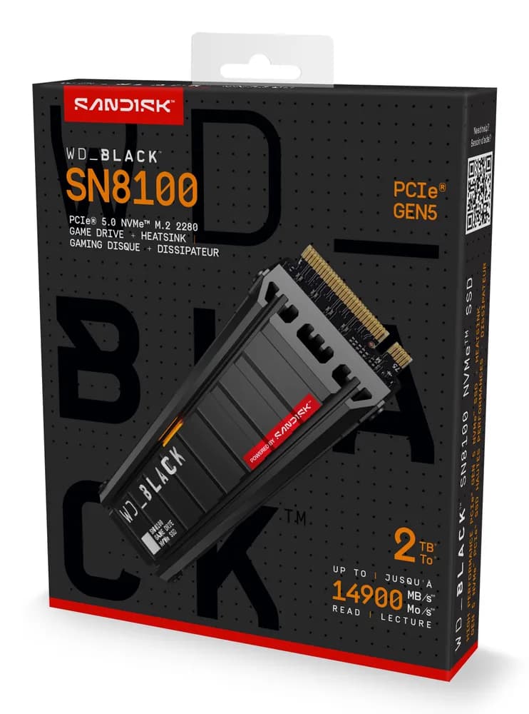 SSD WD_BLACK SN8100 HeatSink 2TB M.2 2280 PCIe Gen5 x4 NVMe, Read/Write: 14900/14000 MBps, IOPS 2300K/2400K, TBW: 1200, powered by SanDisk "WDS200T1XHM-00CMT0" — miniatură