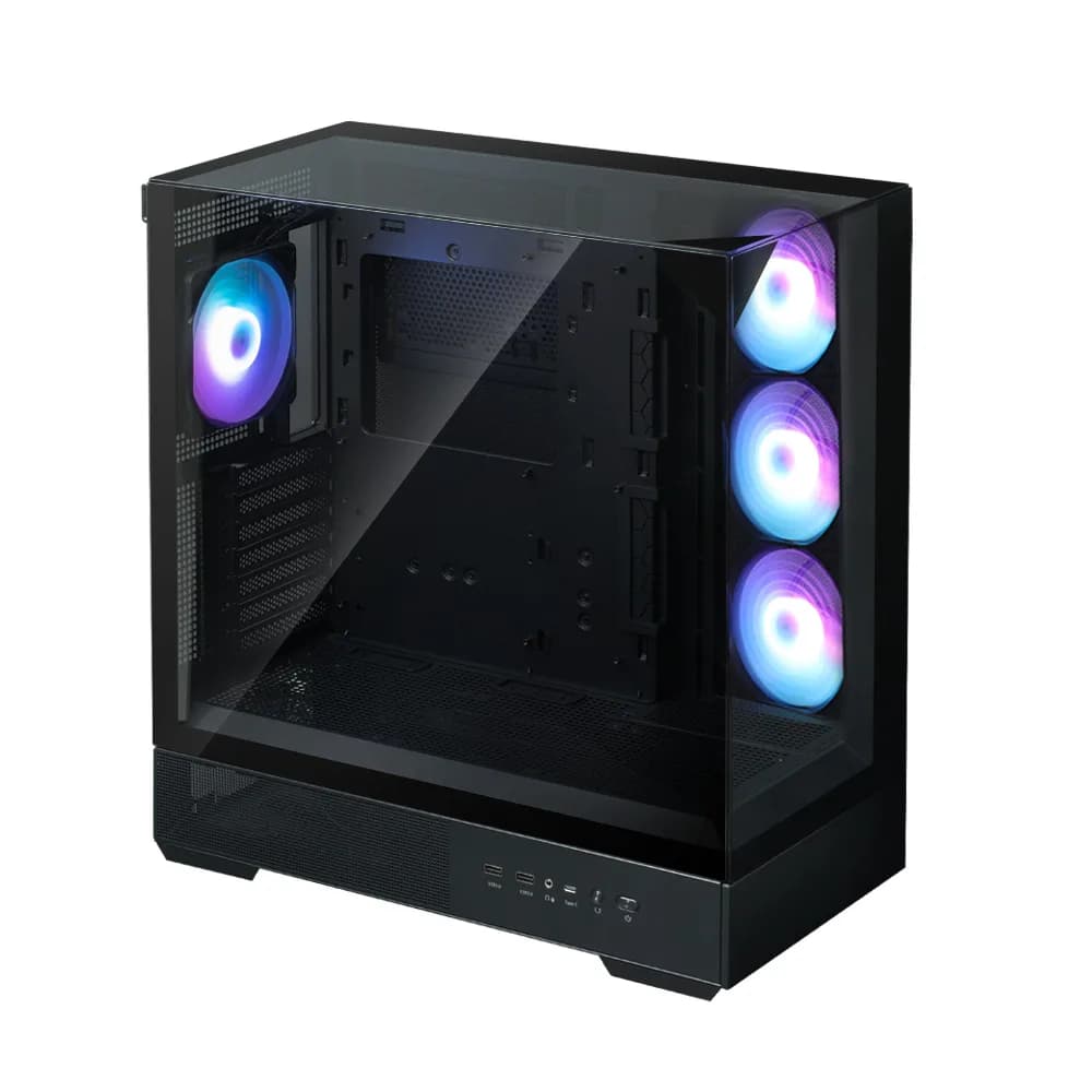 CARCASA Zalman "P40 Prism Plus", middle tower, gaming, fara sursa, suporta 9xfan, 4xfan inclus, PSU shroud, afisaj electronic, USB Type-C x 1, USB 3.1 gen1 x 2, audio+mic, 7 sloturi expansiune, negru, "P40 Prism Plus Black" — miniatură