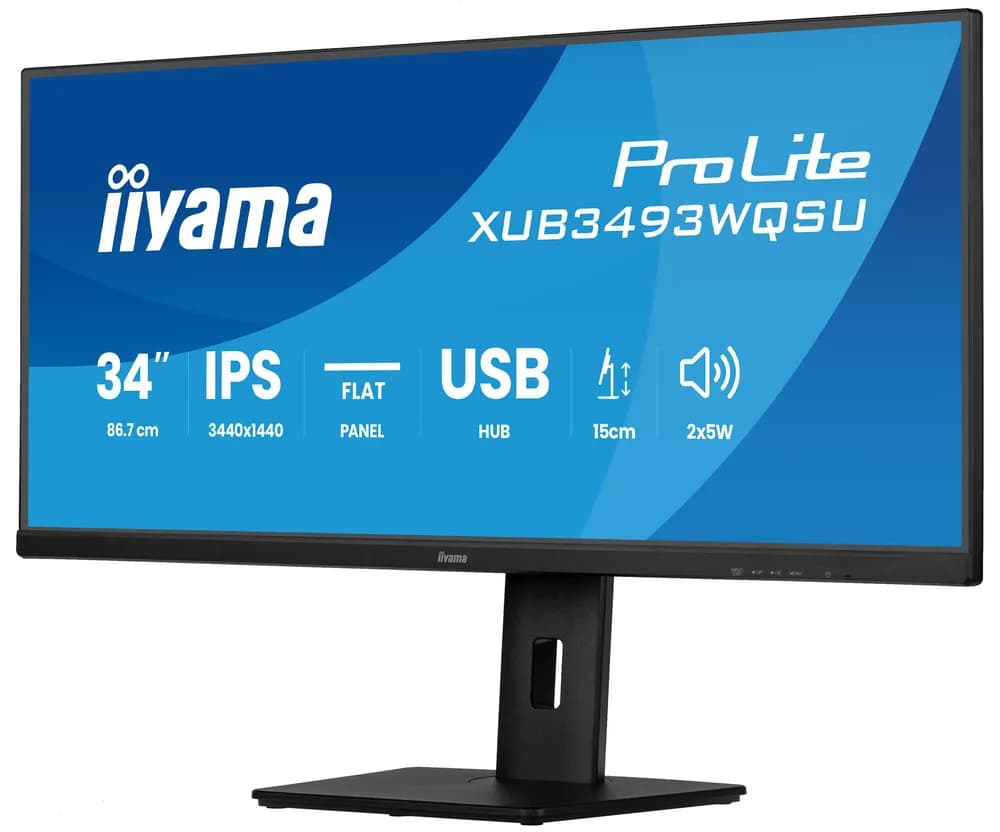 Monitor IPS LED Iiyama 34" XUB3493WQSU-B6, UWQHD (3440 x 1440), HDMI, DisplayPort, Boxe, 120 Hz, 1 ms (Negru) "XUB3493WQSU-B6" — miniatură