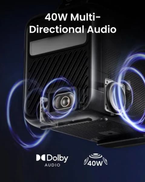Proiector smart portabil Anker, Mars 3, DLP, 1000 ANSI, auto-focus, Android 11, difuzor 40W, 1920x1080, ecran max 200 inch, IPX3, Wi-Fi, BTH, HDMI, USB-C, USB-A, AUX, gri, "D2333211" - 0194644135683 — miniatură