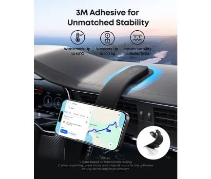 Suport auto pentru smartphone Anker, Nano, prindere bord, rotire 360grade, ajustabil 45grade, detasabil, negru, "A9110H11" - 194644272562 — miniatură