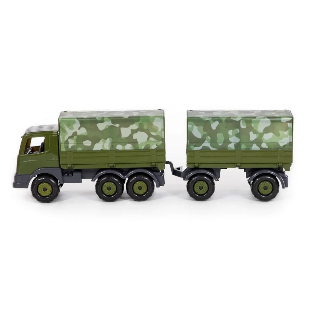 Camion militar cu prelata si remorca - SuperTruck, 71x16x22 cm — miniatură