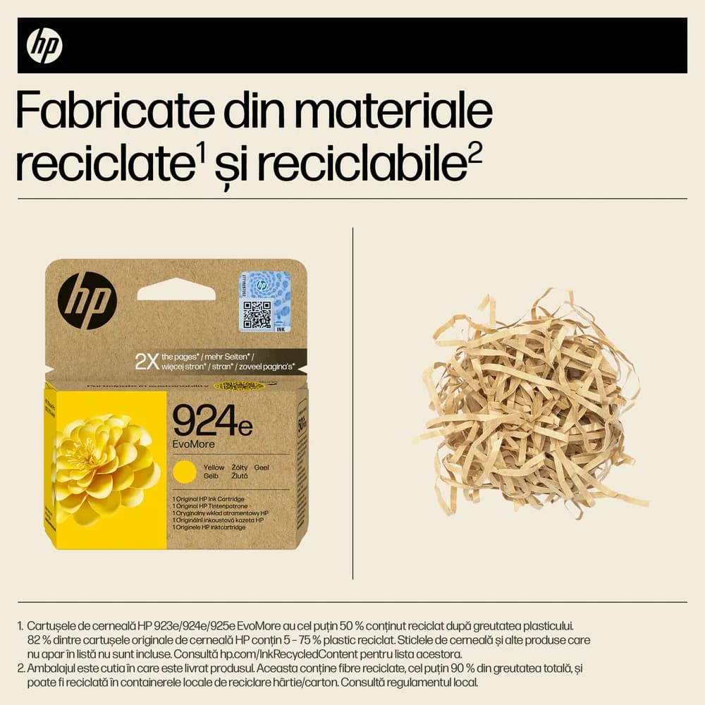 Cartus Cerneala Original HP Yellow, nr.924E, pentru OJ Pro 8122e|8132e, 0.8K, incl.TV 1.2 RON, "4K0U9NE" — miniatură