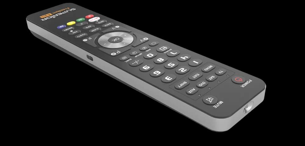 TELECOMANDA UNIVERSALA Superior, 2 in 1, programabila simultan pt. TV, DVD, satelit si AUX, conectare PC prin USB Type-C, cablu inclus, baterii 2 x AAA (neincluse), negru "SUPTUB002"