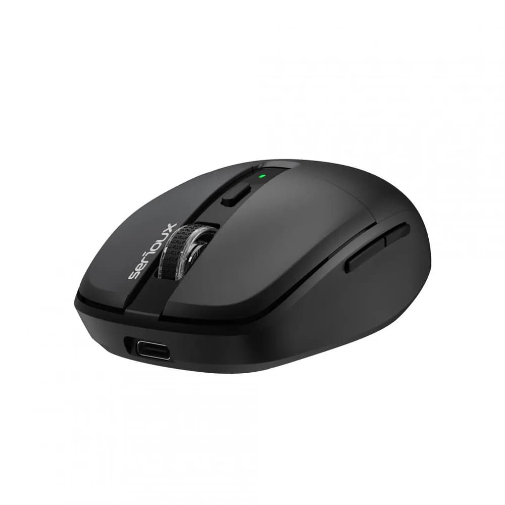 Mouse wireless AirFlow 2.4G+BT cu mod dual, cu receptor dual USB-A +USB-C; Reincarcabil USB-C, LED frontal Mod: 2.4G + Bluetooth Număr cheie: 6 Material: ABS Culoare: Negru complet DPI: 800-1200-1600, Clic silențios pentru butonul L-R, Interfață: Receptor dual USB-A + TYPE-C — miniatură