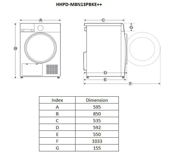 Uscator de rufe HEINNER HHPD-M8N13PBKE++, 8 kg, Clasa: E, Alb — miniatură