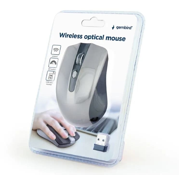 MOUSE GEMBIRD, PC sau NB, wireless, 2.4GHz, optic, 1600 dpi, butoane/scroll 4/1, negru / gri, "MUSW-4B-04-BG" — miniatură