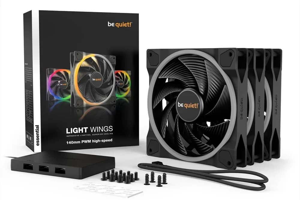 Set 3 ventilatoare be quiet! "LIGHT WINGS"140mm 2200 rpm, Rifle bearing, 4-pin PWM, ARGB LED, "BL079" — miniatură